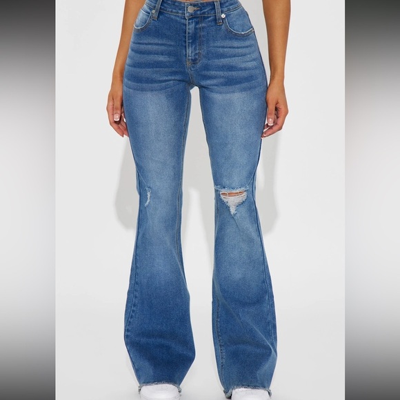 Fashion Nova Seven Heavens Stretch Flare Jeans Medium Wash Size 15 with Tags - Picture 1 of 14